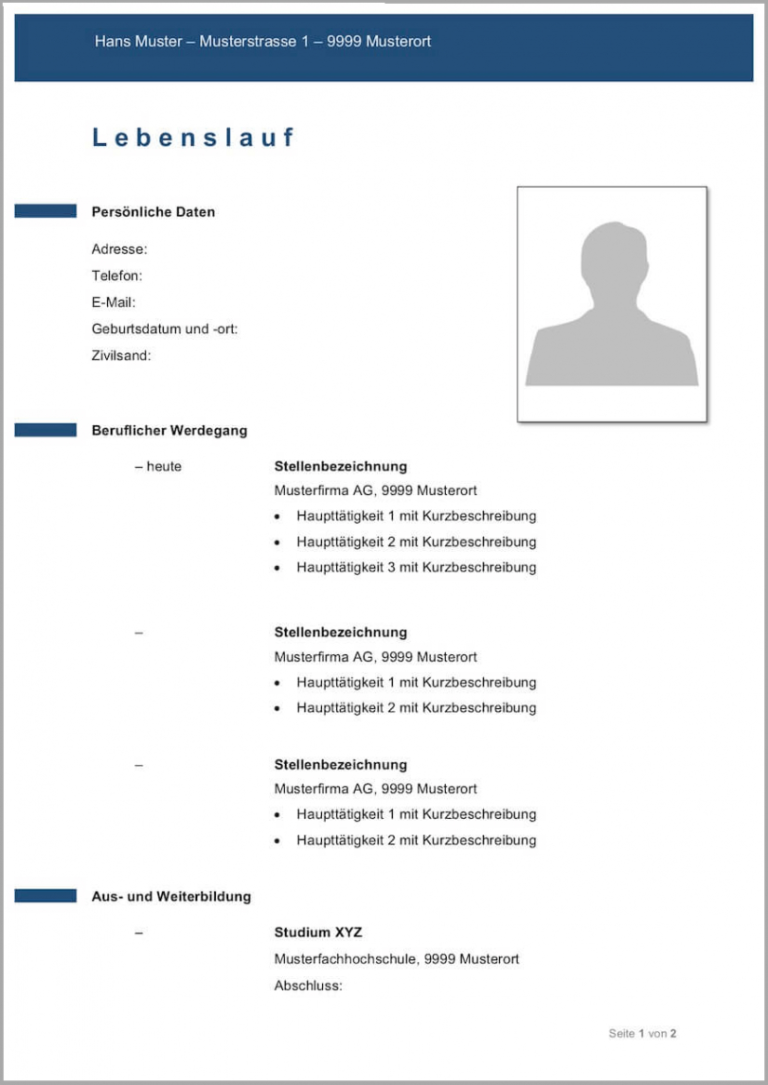 Porbe von Lebenslauf Vorlagen & Muster Kostenlose Wordvorlage Vorlage