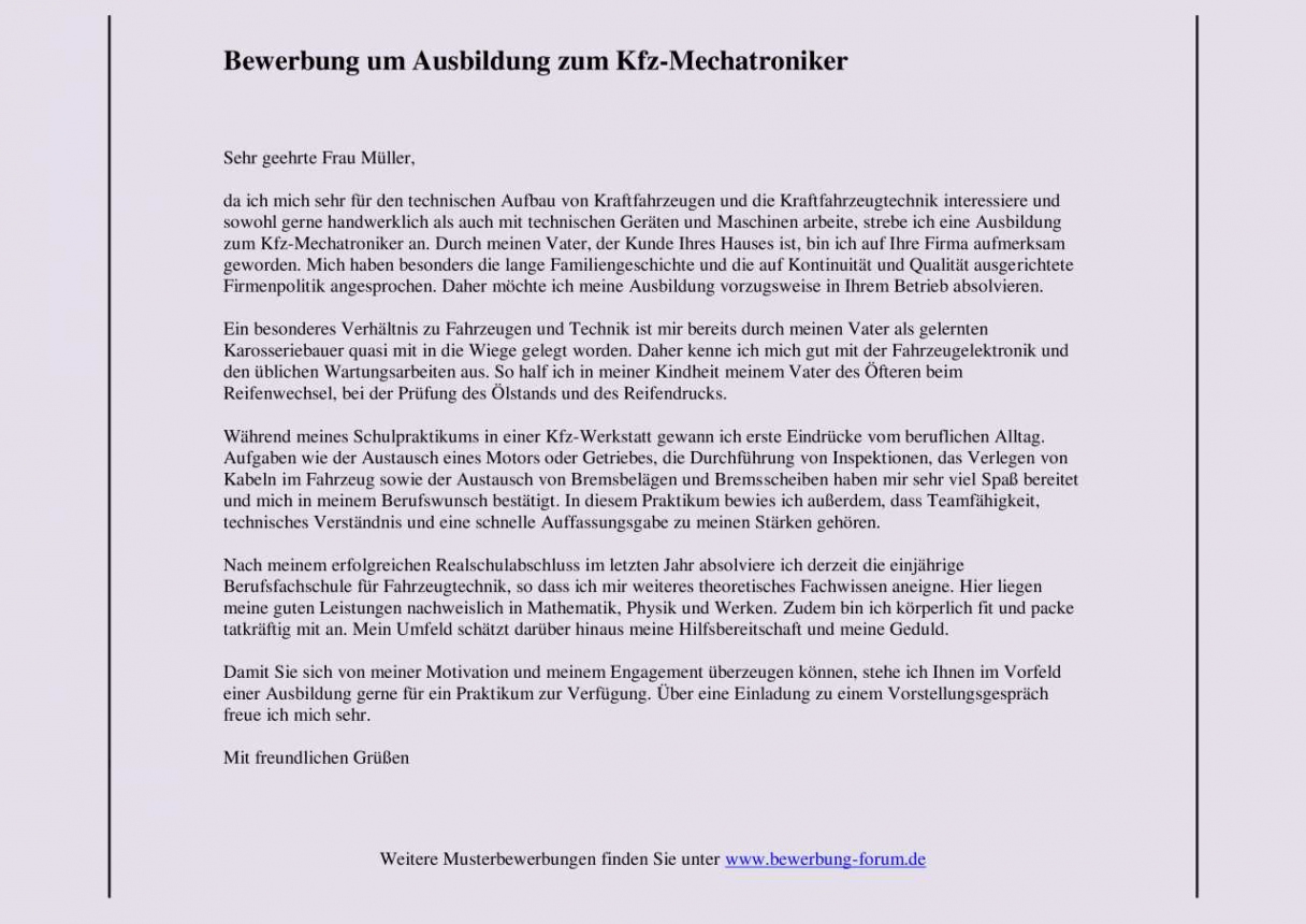 von Kfzmechatroniker Bewerbung Um Ausbildung: Muster Und ...