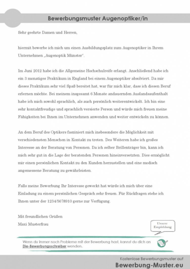 Augenoptiker Bewerbungsschreiben Rechtschreibung Überprüfung