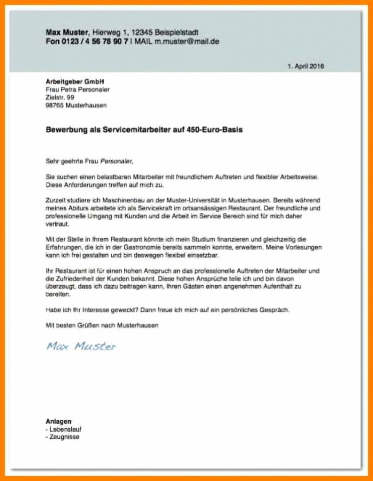 Eine Probe von Begrenzt Bewerbungsschreiben, Euro, Rentner Minijob
