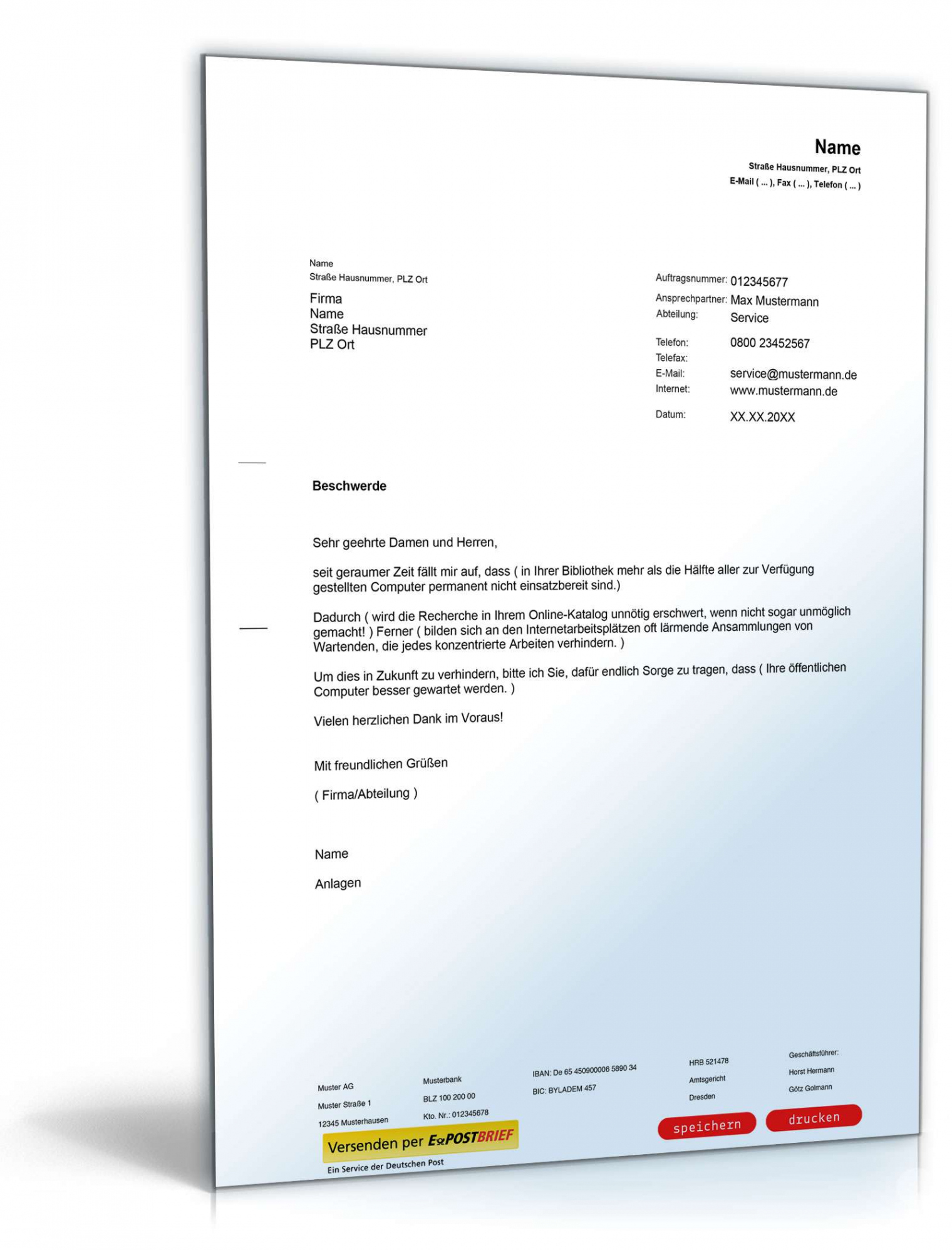 das sample von vorlagenpaket für büro &amp; sekretariat  70 muster zum download reklamation rechnung vorlage