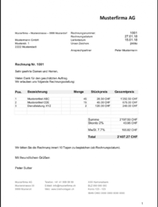 eine probe von rechnungsvorlage schweiz im word & excelformat kostenlos rechnungsvorlage privat an firma word