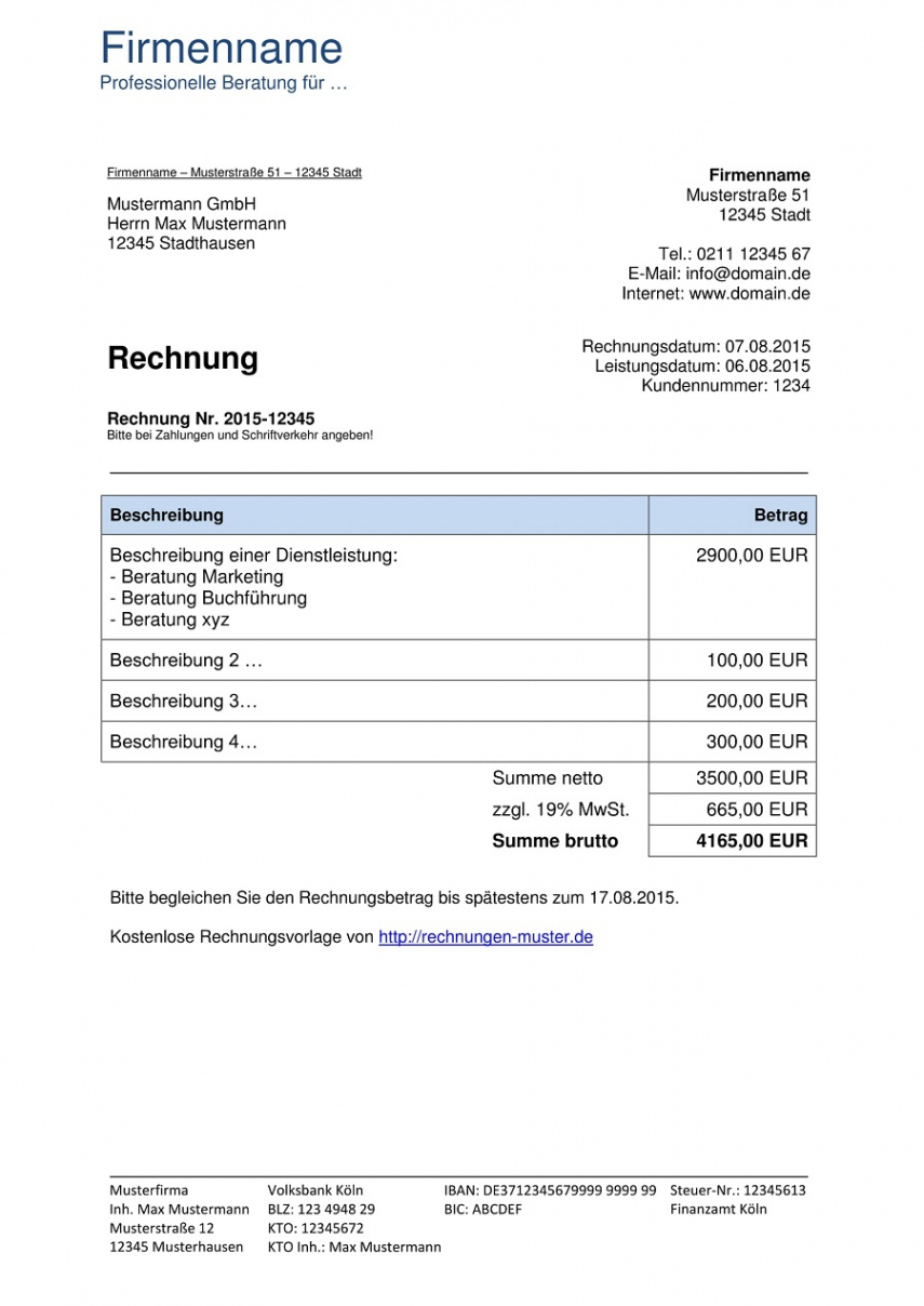 bearbeitbar von rechnungsvorlagen kostenlos  rechnungsvorlage für jeden zweck rechnung referententätigkeit vorlage pdf