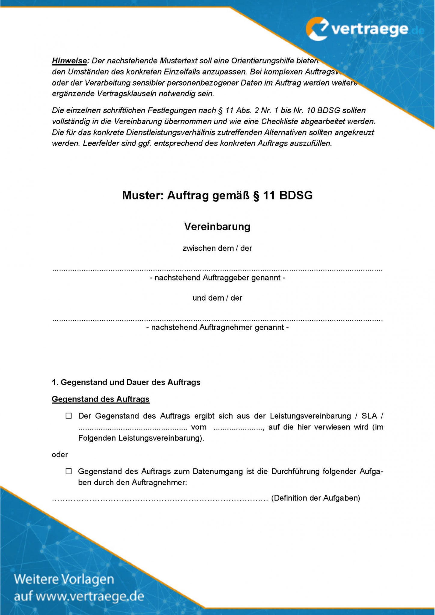 Eine Probe von Muster Vertrag Auftragsdatenverarbeitung Vertraegede ...